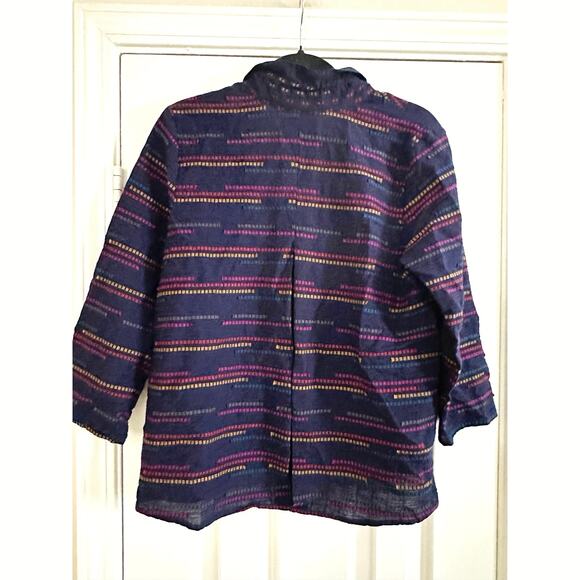 HABITAT Peruvian Ruch Collar Shirt Shacket Navy Blue Multicolor Stripe - Sz S - Picture 2 of 5